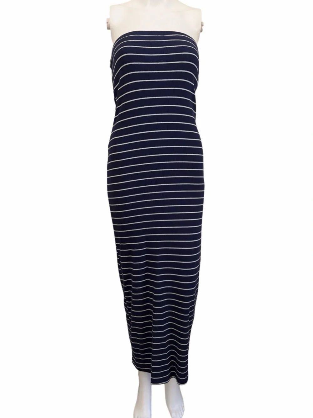 a new day Strapless Navy and White Stripe Maxi Dress XS